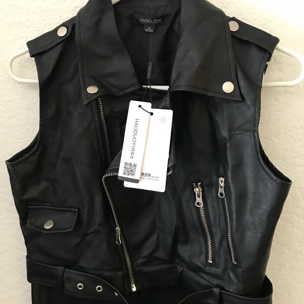 Leather vest w chiffon dress